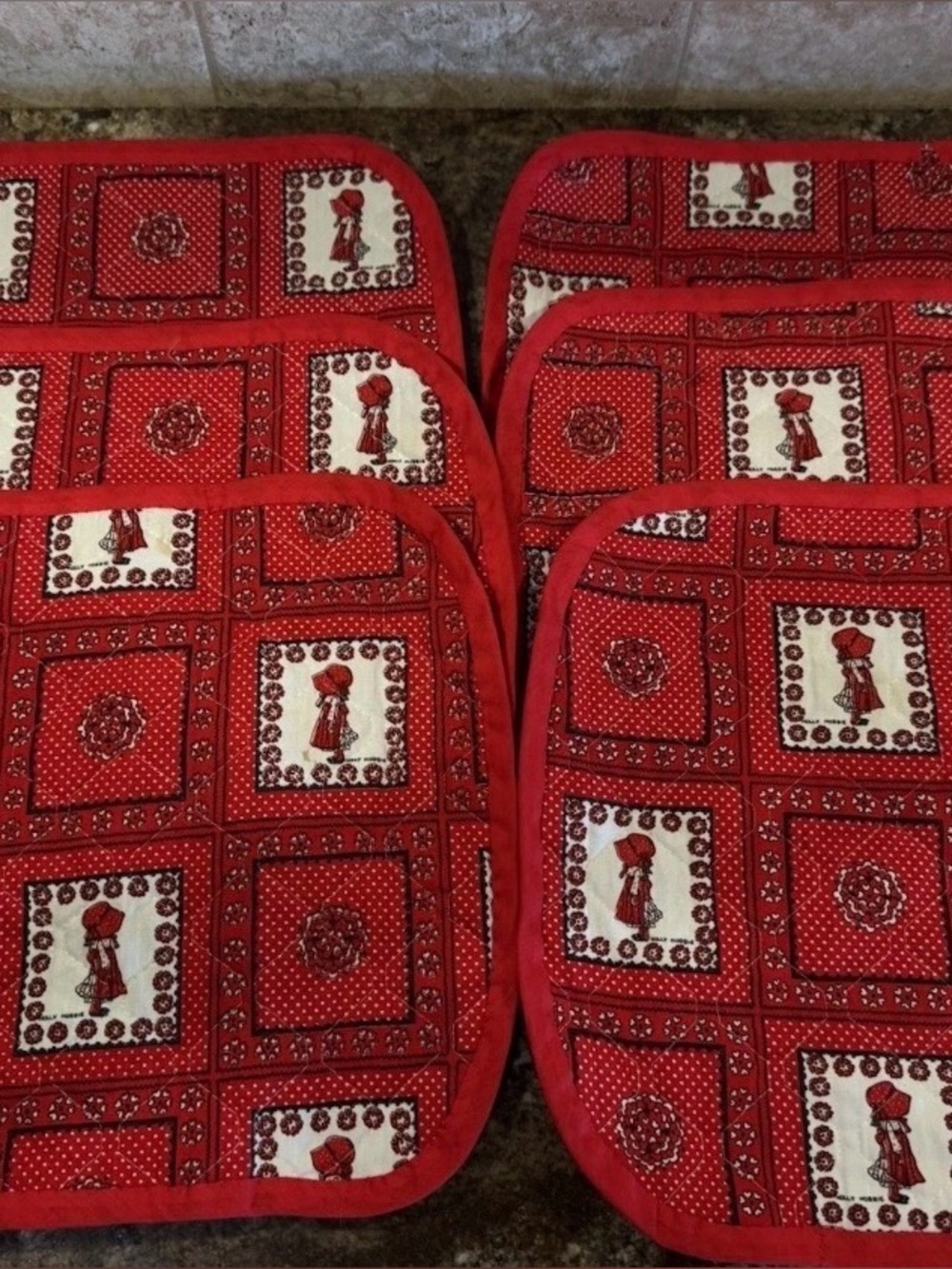Vintage Holly Hobbie Quilted Placemats Set 5 + Bonus Handmade Grandmacore